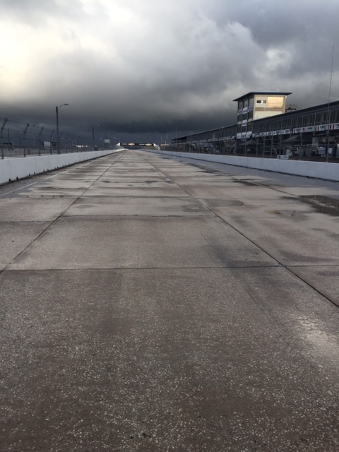 A damp Sebring front straightaway after rain showers during load in day...  Lots of history on this concrete!