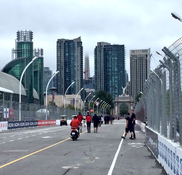 Trackwalk with the city skyline as backdrop.